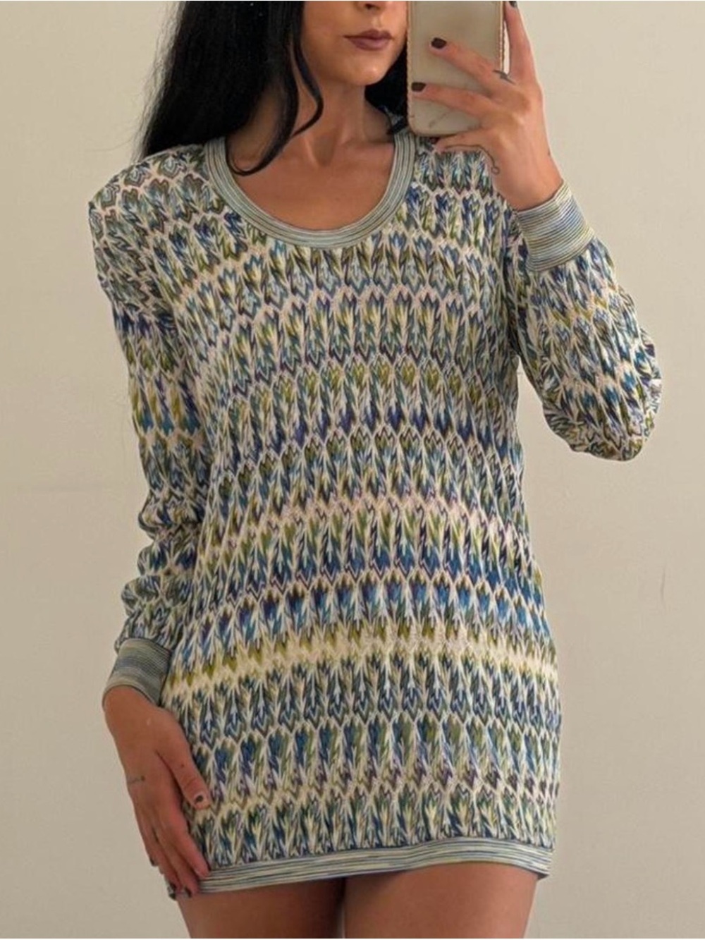 Missoni Blue, Green & Cream Knit Scoop-Neck Sweater